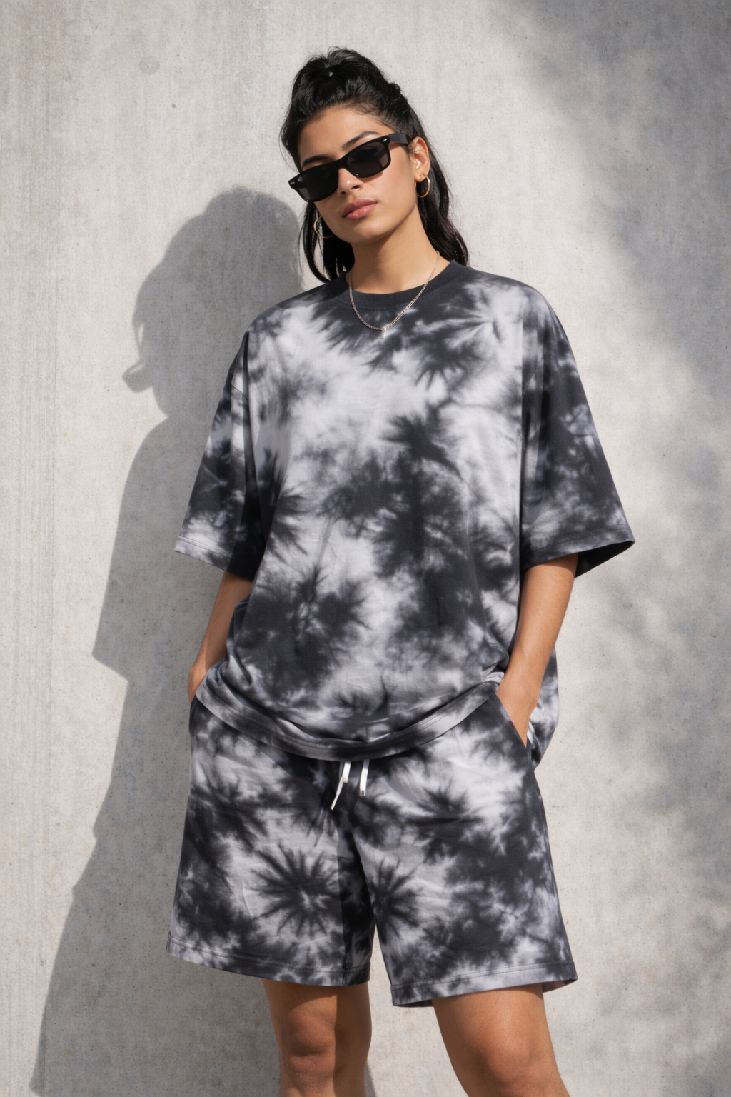 White Black Tie-Dye Oversized T-Shirt & Shorts Set-Snapper Choice