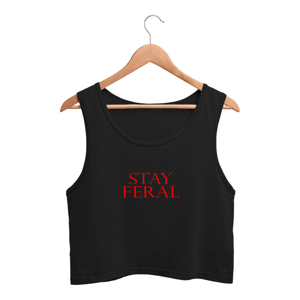 Stay feral crop tank tshirt-Black-Snapper Choice
