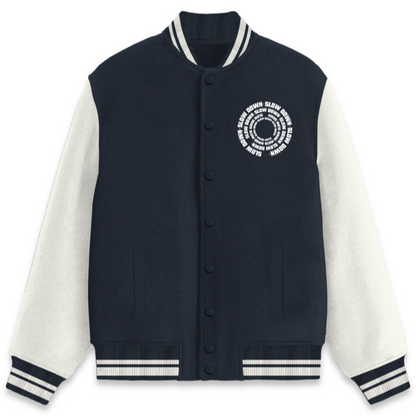 Slow Down Varsity Jacket-Navy Blue-Snapper Choice