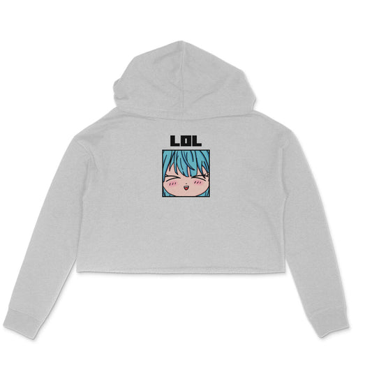 Anime Girl Women Crop Hoodie-Melange Grey-Snapper Choice
