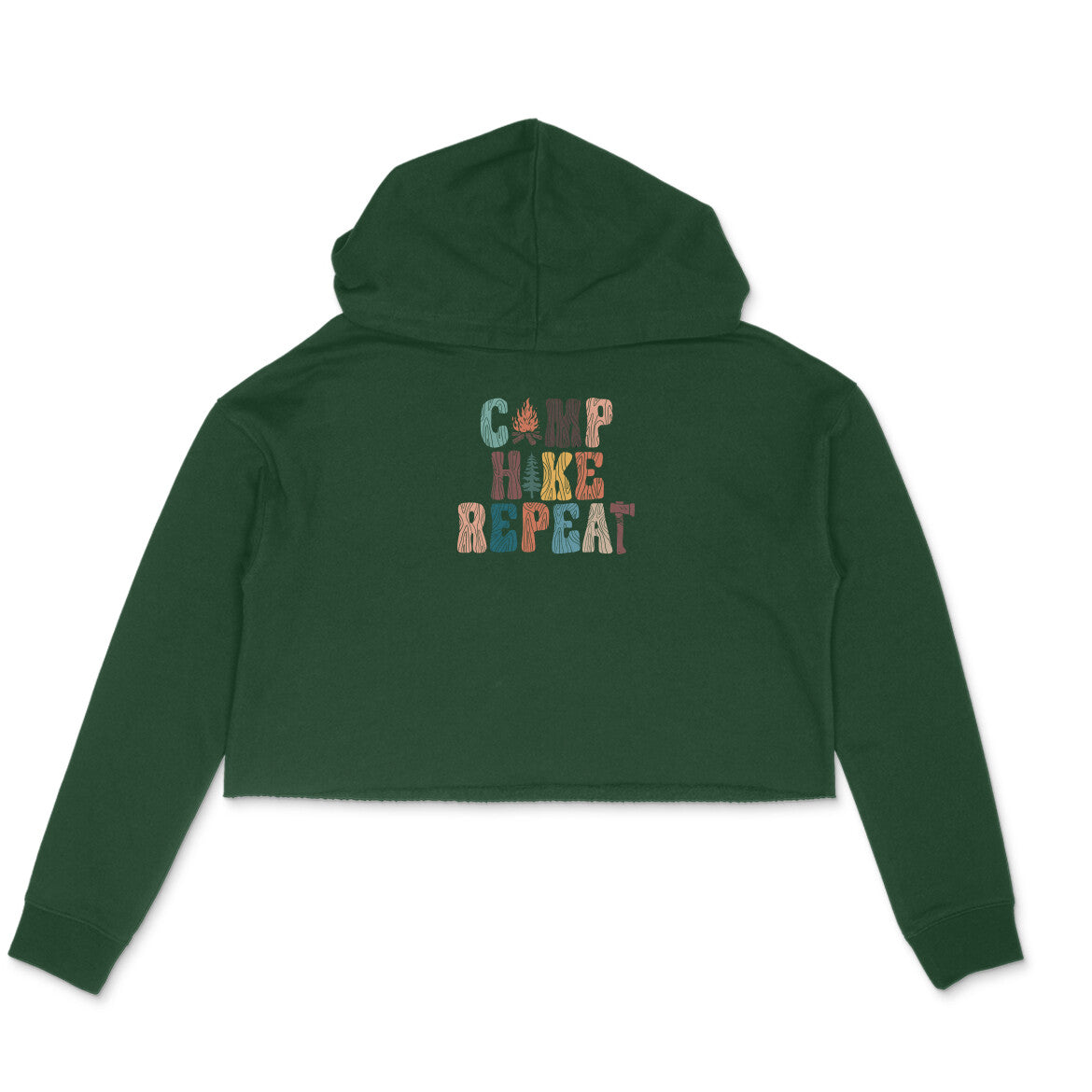 Camp-Hike-Repeat Women Crop Hoodie-Olive Green-Snapper Choice