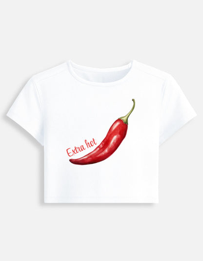Chilli Extra Hot Women Crop Baby tee-White-Snapper Choice