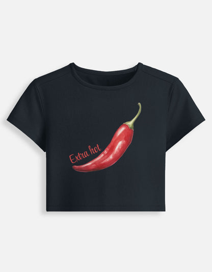 Chilli Extra Hot Women Crop Baby tee-Navy Blue-Snapper Choice