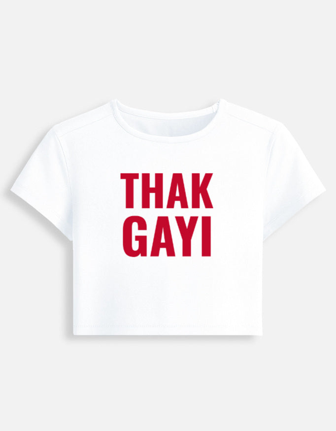 Thak Gayi Crop Baby Tee-White-Snapper Choice