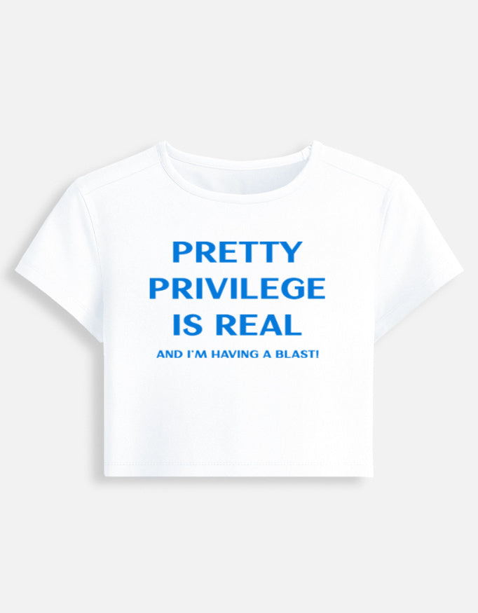 Pretty Privilege is real Crop Baby Tee-White-Snapper Choice