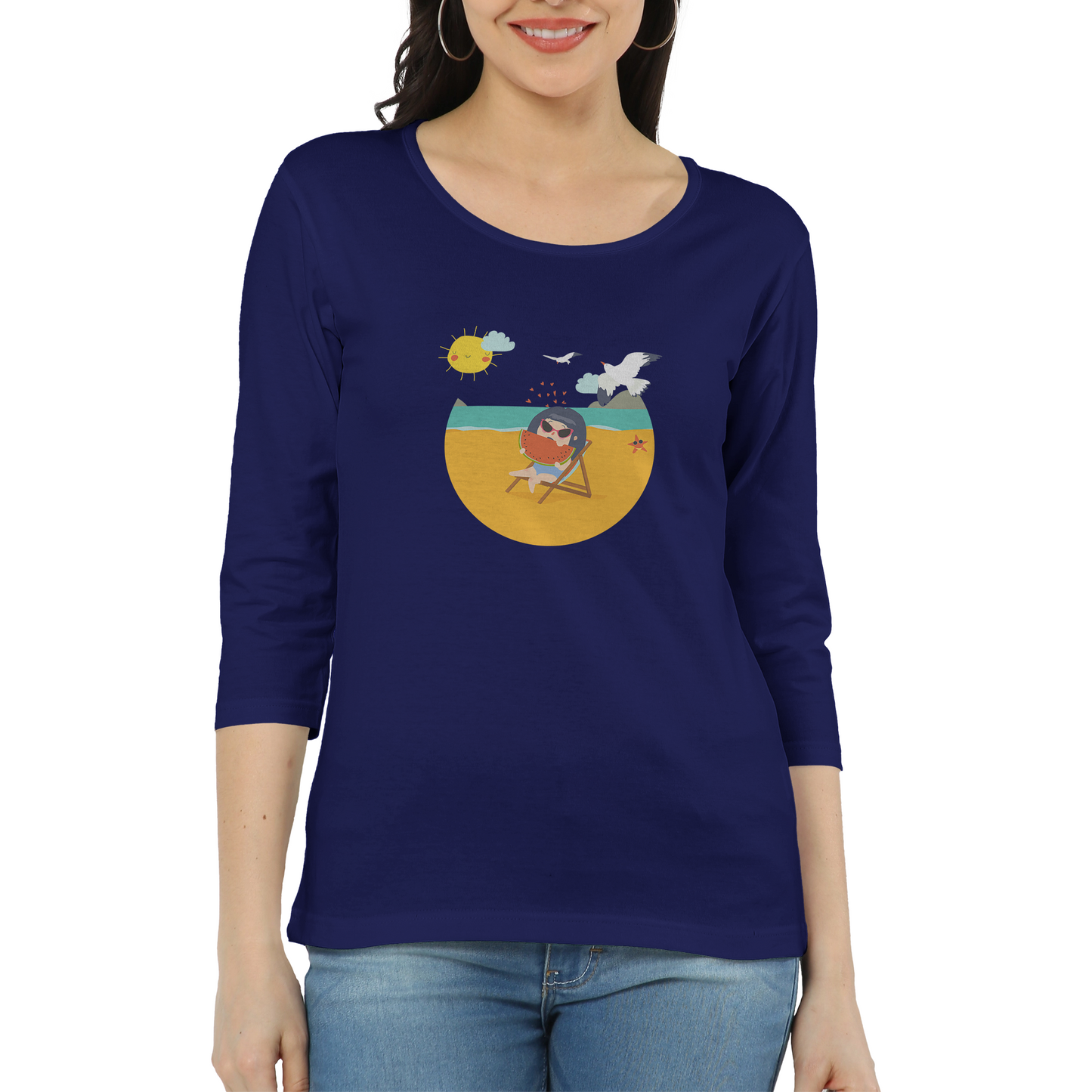 Holiday mode full sleeve t-shirt-Navy Blue-Snapper Choice