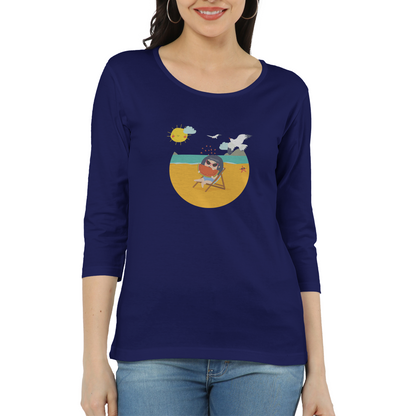 Holiday mode full sleeve t-shirt-Navy Blue-Snapper Choice