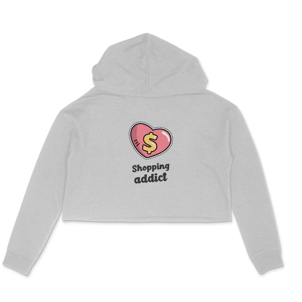 Shopping Addict Crop Hoodie-Melange Grey-Snapper Choice