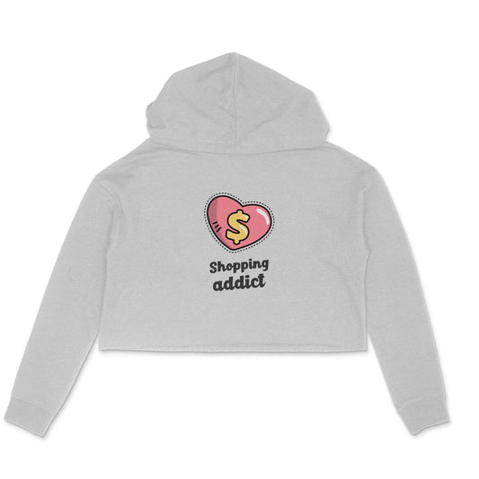 Shopping Addict Crop Hoodie-Melange Grey-Snapper Choice