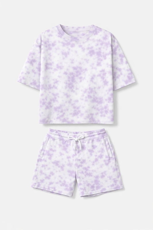 White lavender Unisex Tie-Dye Oversized T-Shirt & Shorts Set-S-Snapper Choice