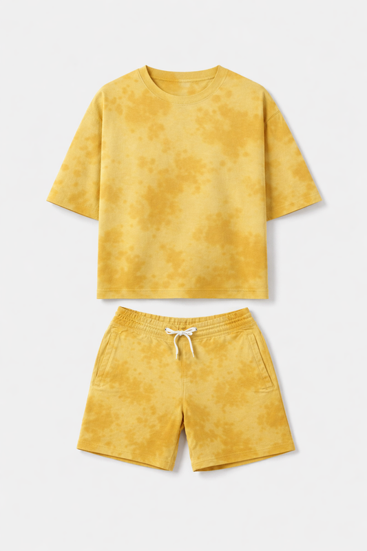 Yellow Tie-Dye Oversized T-Shirt & Shorts Set-S-Snapper Choice
