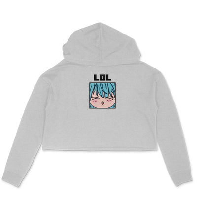 Anime Girl Women Crop Hoodie-Melange Grey-Snapper Choice