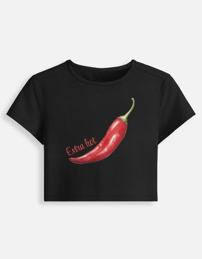 Chilli Extra Hot Women Crop Baby tee-Black-Snapper Choice