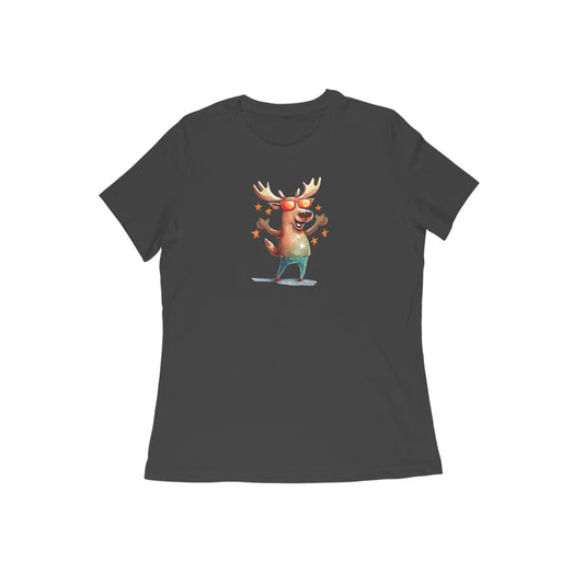 Reindeer Women T-Shirt Black - Snapper Choice