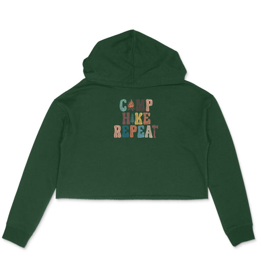 Camp-Hike-Repeat Women Crop Hoodie Olive Green - Snapper Choice