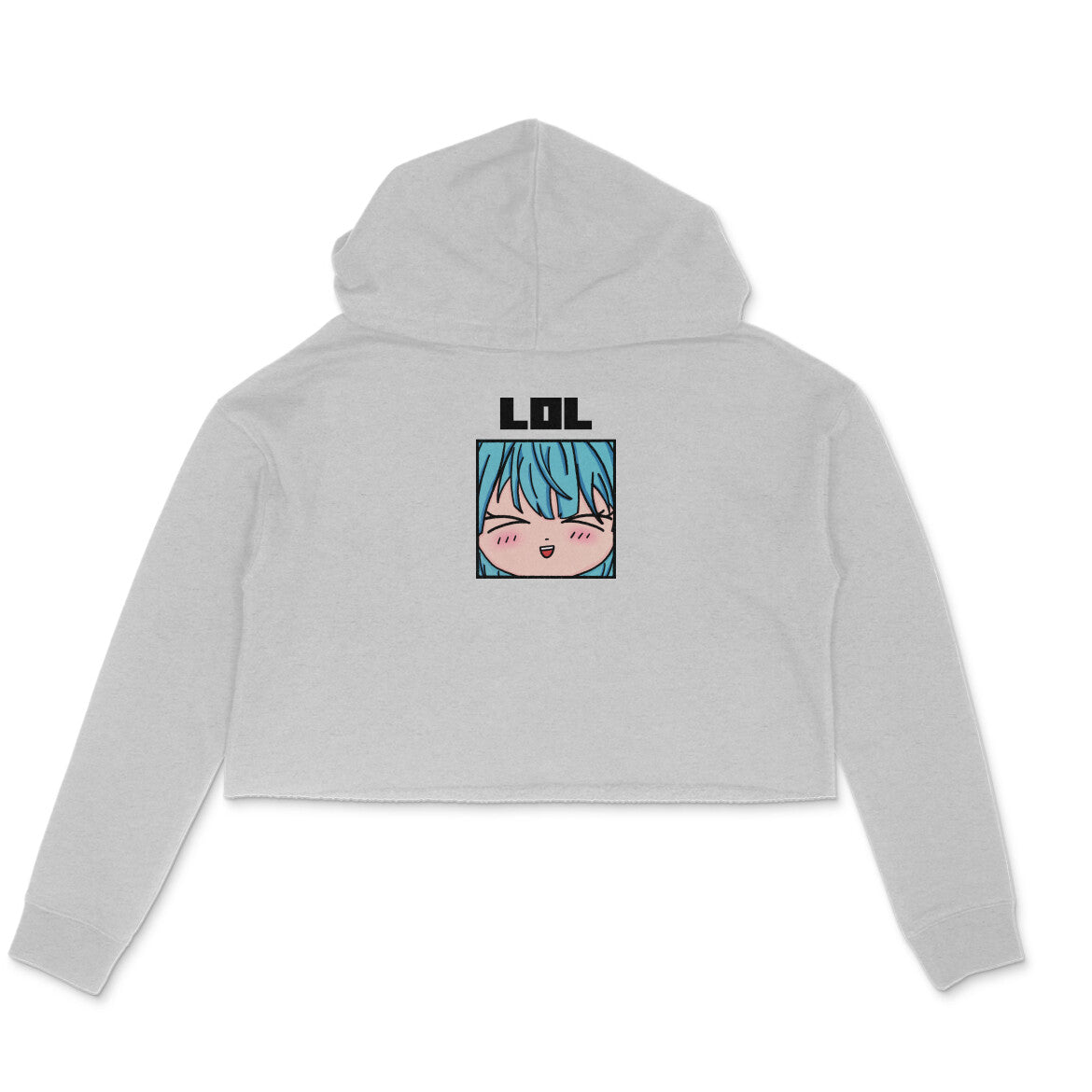 Anime Girl Women Crop Hoodie Melange Grey - Snapper Choice