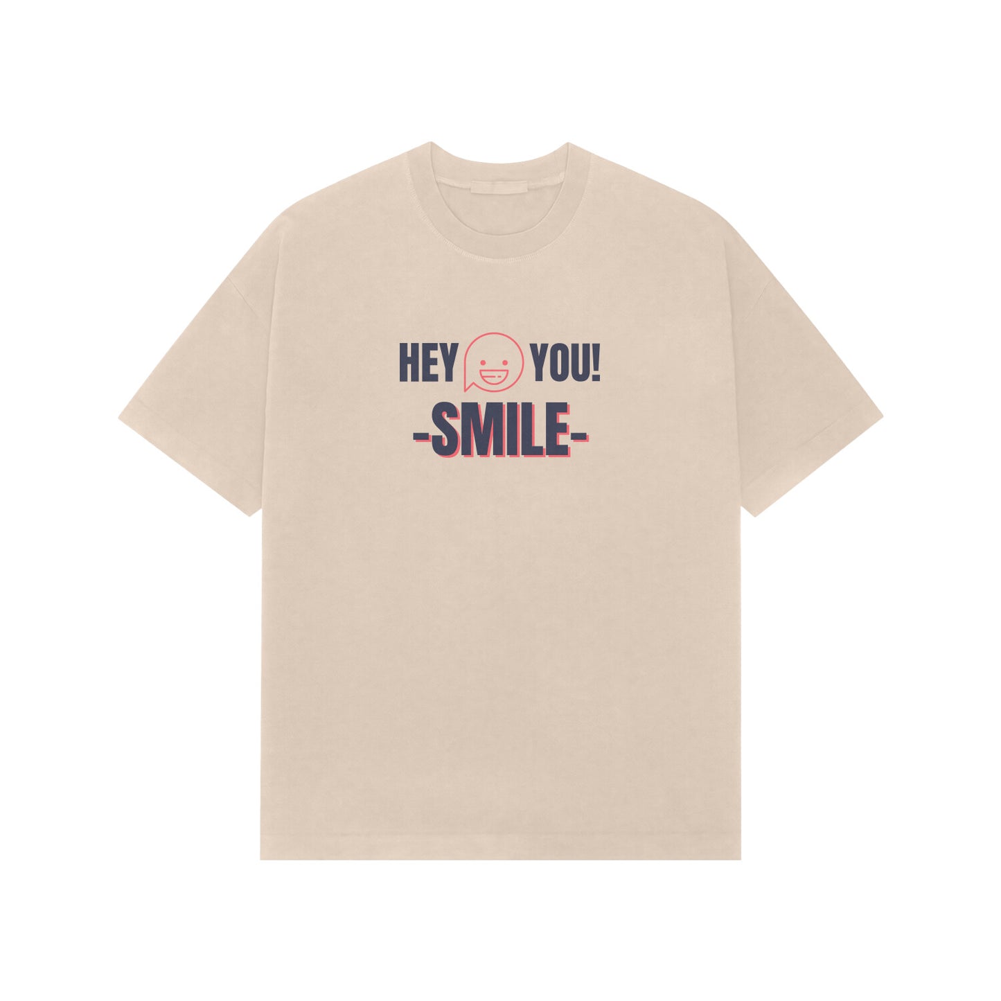 Hey you smile premium oversized tshirt-Beige-Snapper Choice