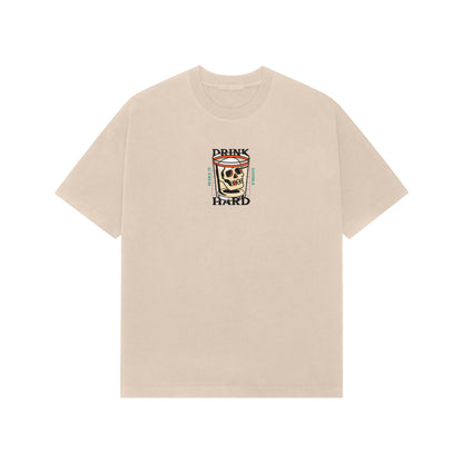 Drink hard premium oversized t-shirt-Beige-Snapper Choice