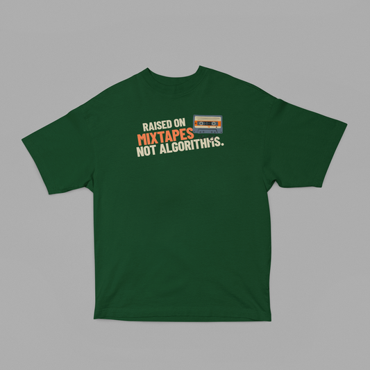 raised on mix tapes oversized t-shirt-Bottle Green-Snapper Choice