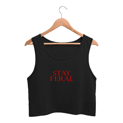 Stay feral crop tank tshirt-Black-Snapper Choice