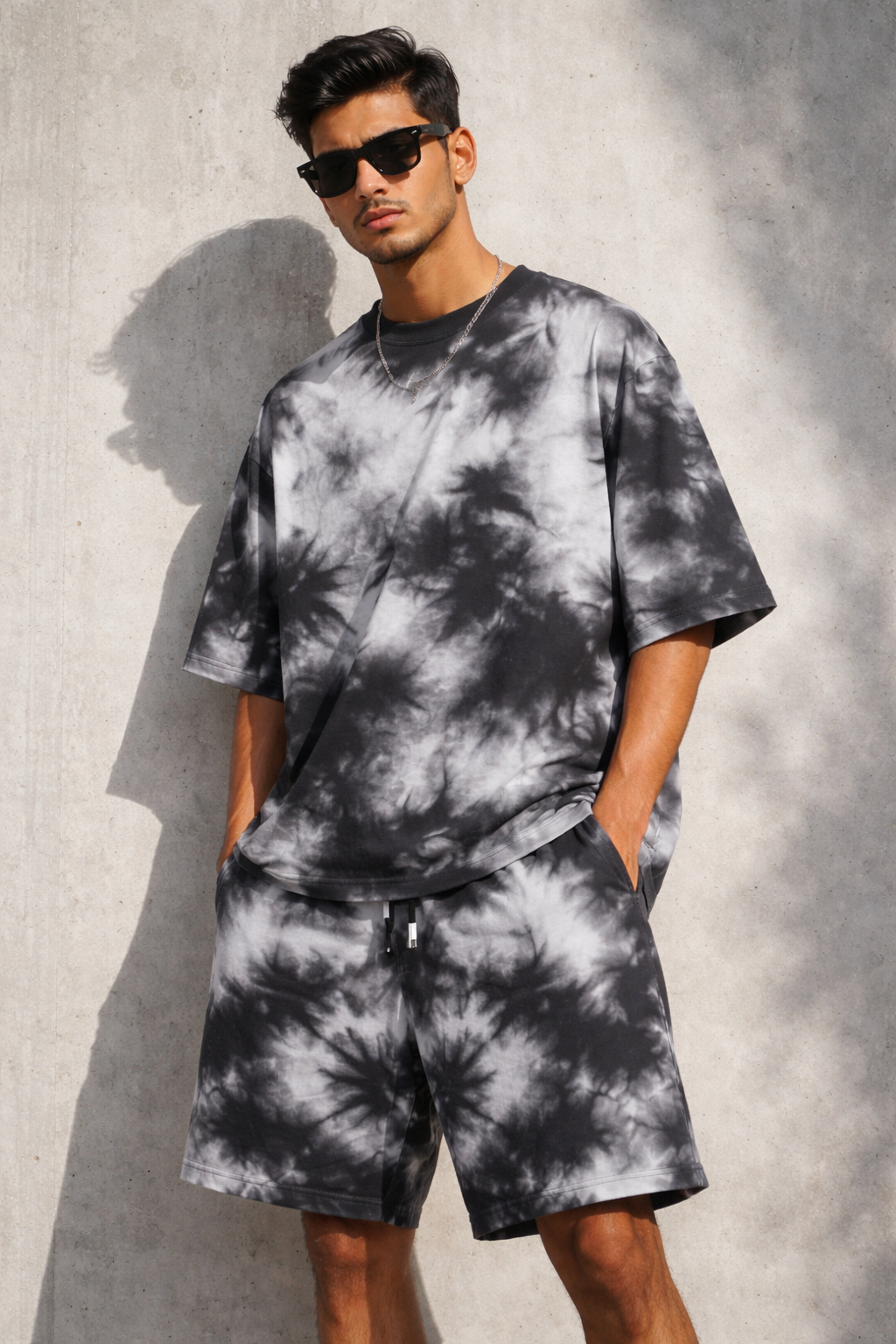 White Black Tie-Dye Oversized T-Shirt & Shorts Set-Snapper Choice