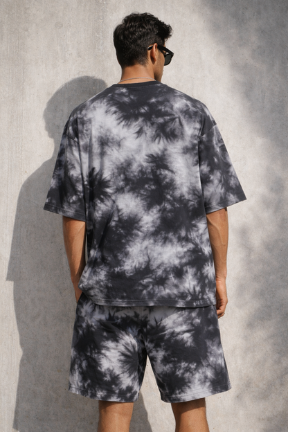 White Black Tie-Dye Oversized T-Shirt & Shorts Set-Snapper Choice
