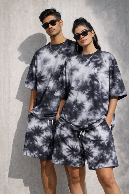White Black Tie-Dye Oversized T-Shirt & Shorts Set-Snapper Choice